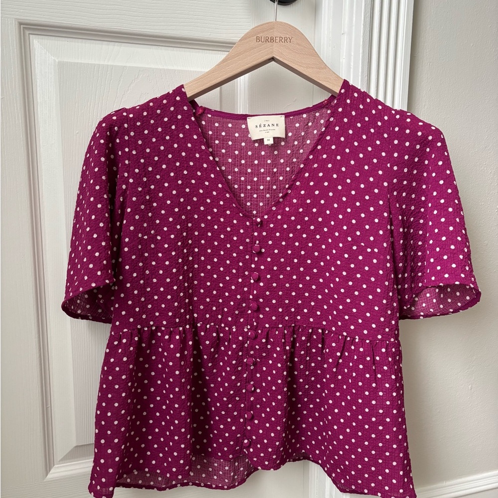 Sézane Pink Polka Dot Blouse